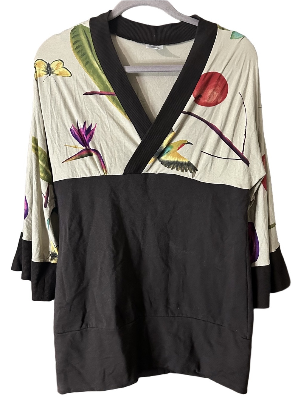 Handmade labelofhope Made in USA Kimono Style Sleeves Wrap Top Tunic Sz Medium